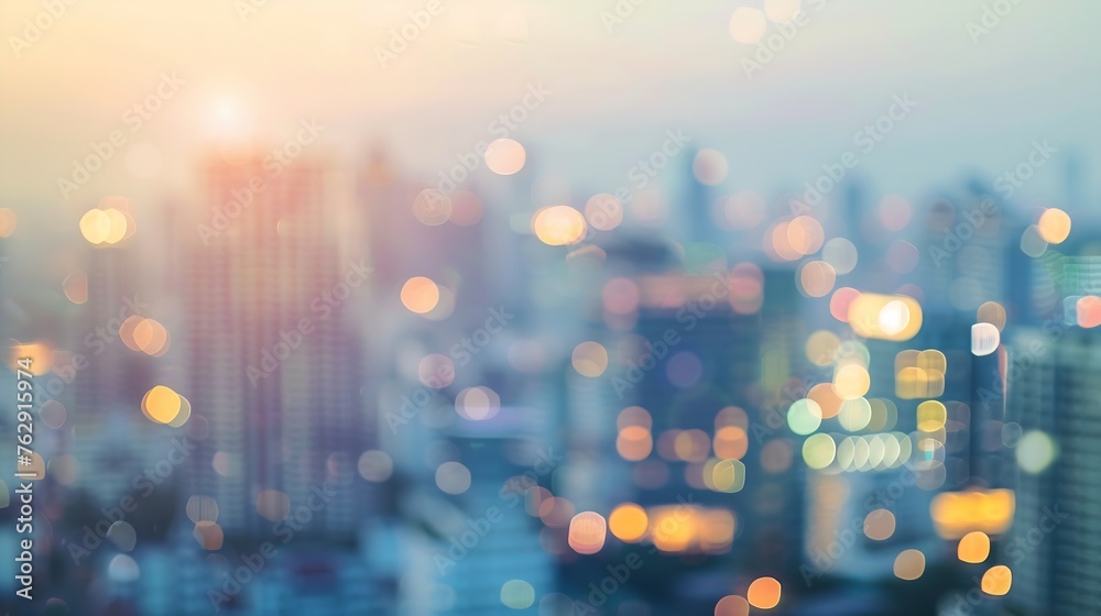 Poster Abstract blur city estate building in morning view background Cityscape skyline from top office window view Blurred outside bokeh real architecture modern company construction town mor : Generative AI