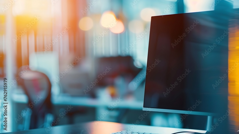 Leinwandbilder Abstract business blurred in the workplace or work space of table work in office with computer or shallow depth of focus as corporate interior background : Generative AI