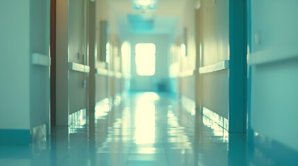 Abstract blur luxury hospital corridor Blur clinic interior background with defocused effect Healthcare and medical concept : Generative AI - obrazy, fototapety, plakaty