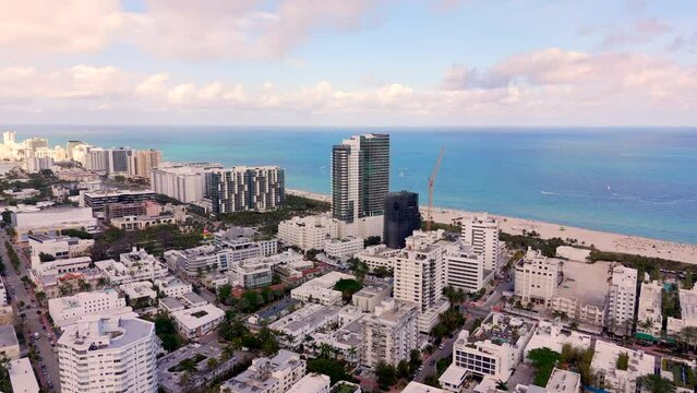 Aerial drone shot Miami Beach scene 2024
