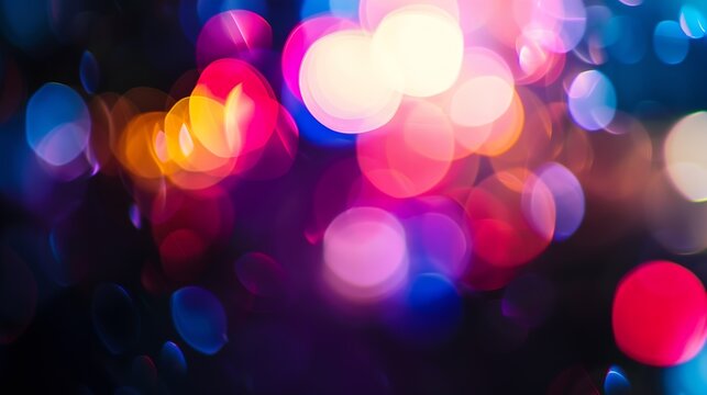 Abstract blurred colorful lens flare bokeh on black : Generative AI