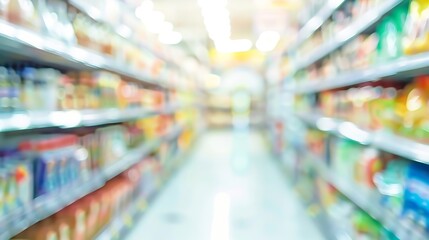 supermarket store aisle interior abstract blurred background : Generative AI - obrazy, fototapety, plakaty