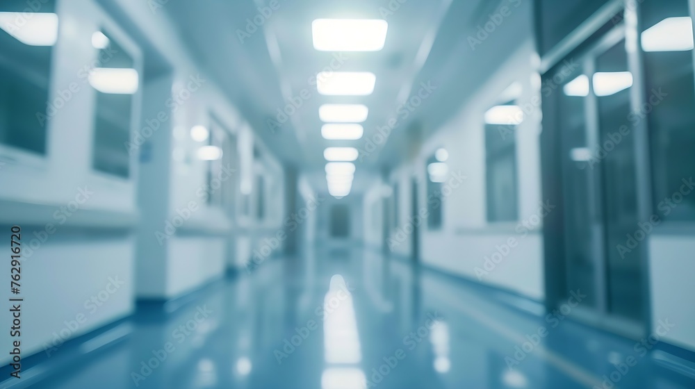 Poster abstract blurred inside interior of hospital building background with shine light for advertisement 