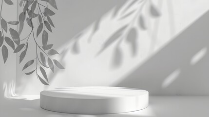 Background White Shadow Studio Light Display Product 3d Gray Blurred Leaf Wall Space Empty Podium Abstract Grey Pattern Texture Design Kitchen Table Interor Shadow Sun Room Template Be : Generative AI