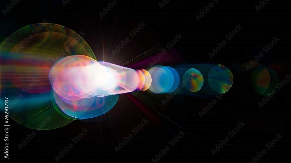 Aufkleber Abstract blurred colorful lens flare bokeh on black : Generative AI