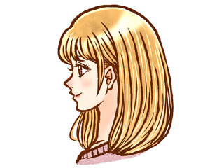 ロングヘアーのかわいい大人女性の横顔イラスト素材4
