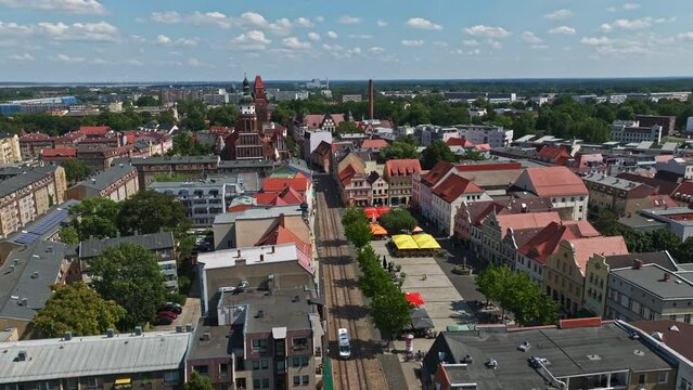 Aerial drone view of Altmarkt or Old market square Cottbus , Germany