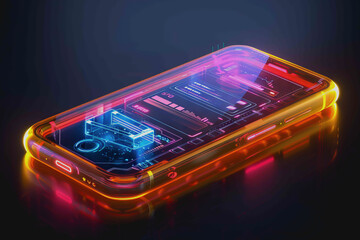 smartphone a transparent display shows user interface components, UX, UI, futuristic technology
