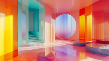 Colorful Chaos: Abstract Geometric Background 3D Render