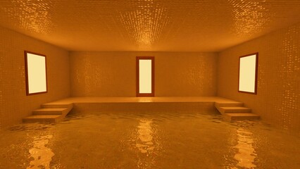 alone in the backrooms liminal space 3d render © Hirzan