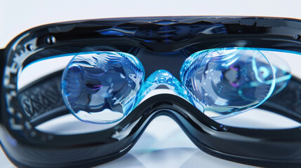 A crosssection of the inside of a virtual reality headset showing the use of aerogel as a lightweight and durable component in the lens structure for enhanced resolution and