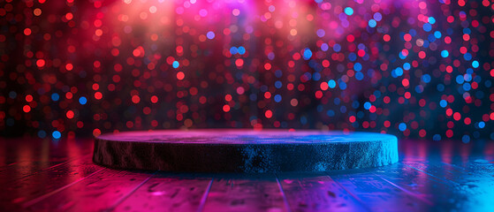 Abstract Glowing Bokeh Lights on Circular Stage