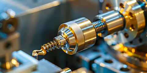 A machine with a drill being cut by a machine. Closeup of precision machining of factory machine tools, 
