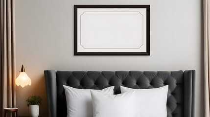 Mockup frame in luxury Hampton style bedroom interior - obrazy, fototapety, plakaty