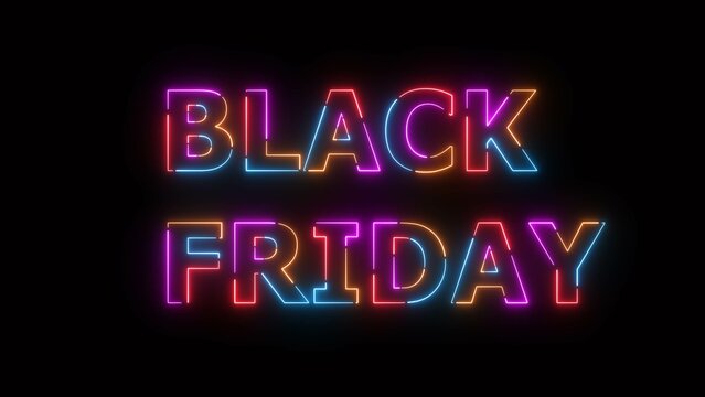 Black Friday sale neon light glowing text background illustration.