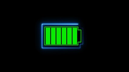 Neon battery fast charging icon, Glowing illustration battery sign background.