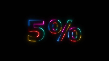 Abstract neon number 5% off  big offer sale background illustration.