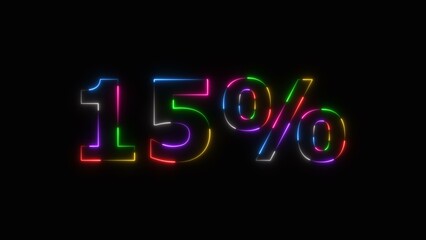 Abstract neon number 15% off  big offer sale background illustration.