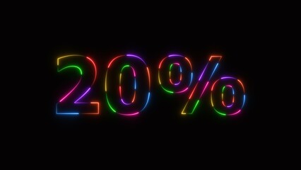 Abstract neon number 20% off  big offer sale background illustration.