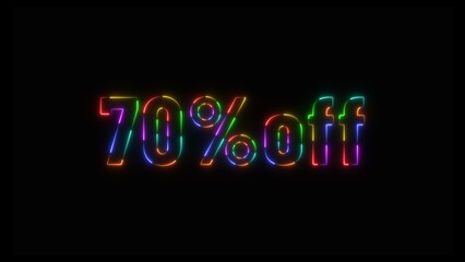 Abstract neon number 70% off  big offer sale background illustration.