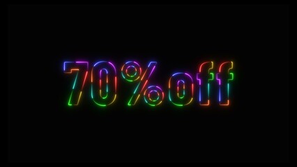 Abstract neon number 70% off  big offer sale background illustration.