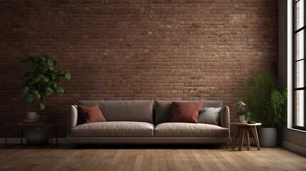 Interior of sofa in living room with brick wall