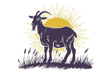 silhouette of ettawa goat on white bakcground