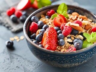 Here's an image inspired by your description It showcases a healthy breakfast meal featuring muesli...