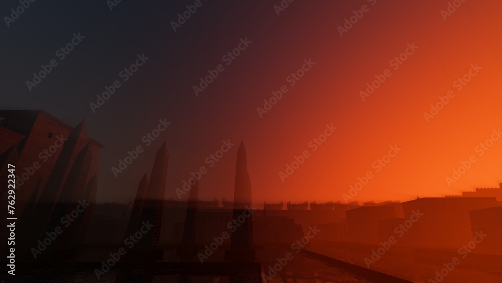 Poster red sky sunset over the city