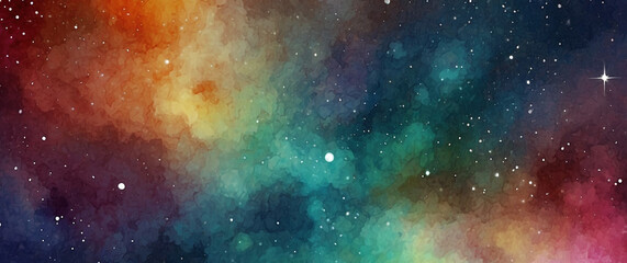 Space watercolor background with beautiful stars. Colorful space background - obrazy, fototapety, plakaty
