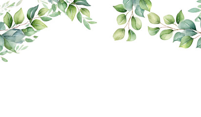 Watercolor  floral frame eucalyptus illustration.PNG Corner border. 