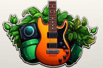 Orange Guitar on Green Plant