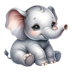 Cute elephant Watercolor Transparent Background Suitable for Nursery
