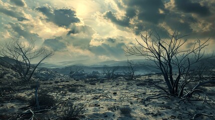 Create a lachrymose landscape that evokes a sense of sorrow and grief, background with copy space - obrazy, fototapety, plakaty