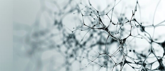 Design a visual representation of a Rhizome-like structure, interconnecting various elements in a complex web, background with copy space