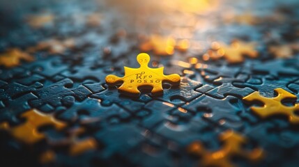 Jigsaw puzzle with one yellow piece stands out with a motivational phrase - obrazy, fototapety, plakaty