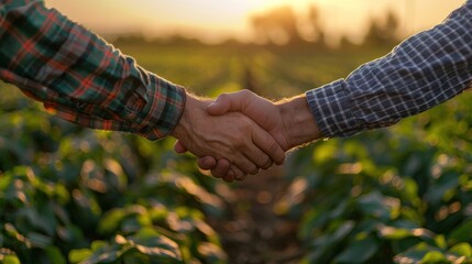 Trust and technology meet in a firm handshake between modern farmers