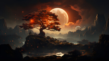 Abstract autumn nature background 4k wallpaper , with leaves on a branch, glowing sun and warm seasonal colors