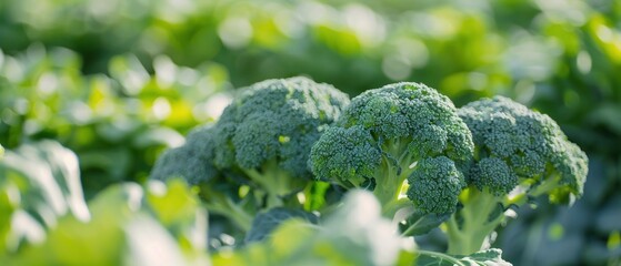 A Fresh broccoli heads growing in a clean sustainable hydroponic farm setup