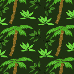 green tropical leaf and palm seamless pattern. Vector illustration can used for textile. poster, print for t-shirt.