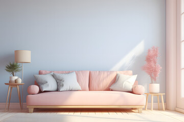 Cozy light home interior mock-up in pastel colors