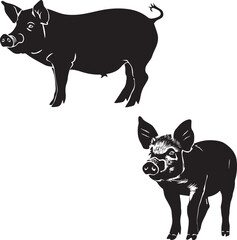 Set of Pig black silhouette on white background