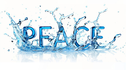 Word "PEACE" in blue water style on white background