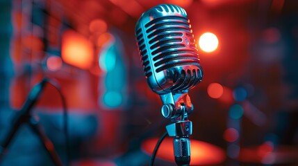 Professional broadcasting microphone in an isolated acoustic environment - obrazy, fototapety, plakaty