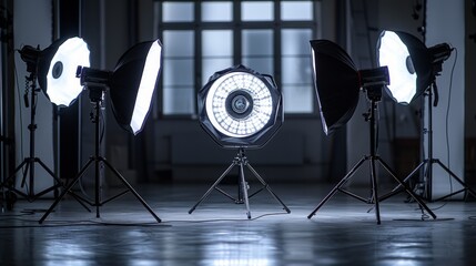 Softbox lights positioned for a fashion editorial photo session - obrazy, fototapety, plakaty