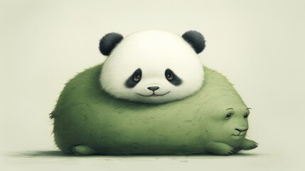 Panda Bear Sitting on Green Pillow
