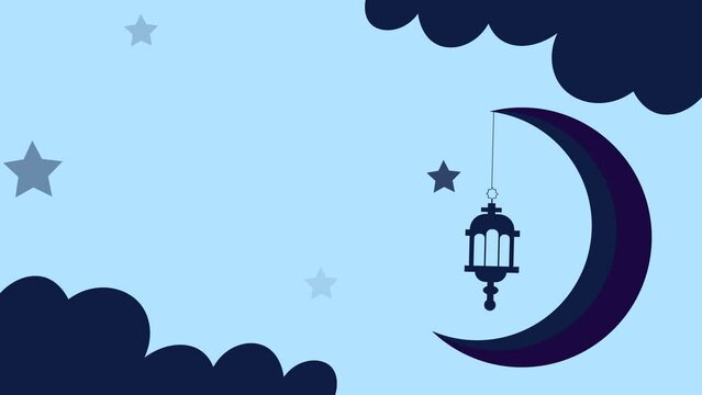Animation of Eid Mubarak Idul Fitri Ramadan Kareem for template background or copy space