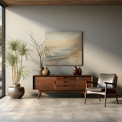 Home mockup, interior background with commode and decor in living room, 3d render