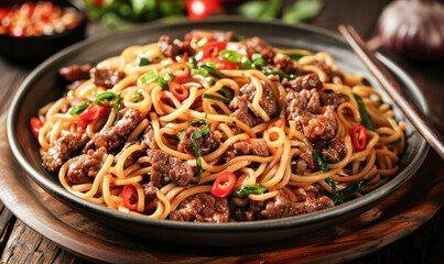 Beef noodles in China.Generative AI - obrazy, fototapety, plakaty