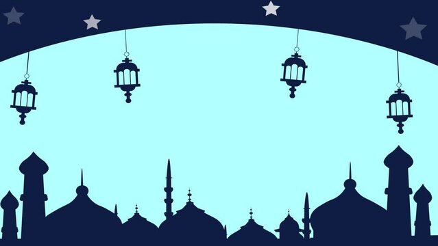 Animation of Eid Mubarak Idul Fitri Ramadan Kareem for template background or copy space